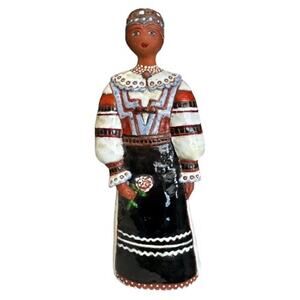 Hand Created and Painted  Red Clay Slovakian Woman Figurine
